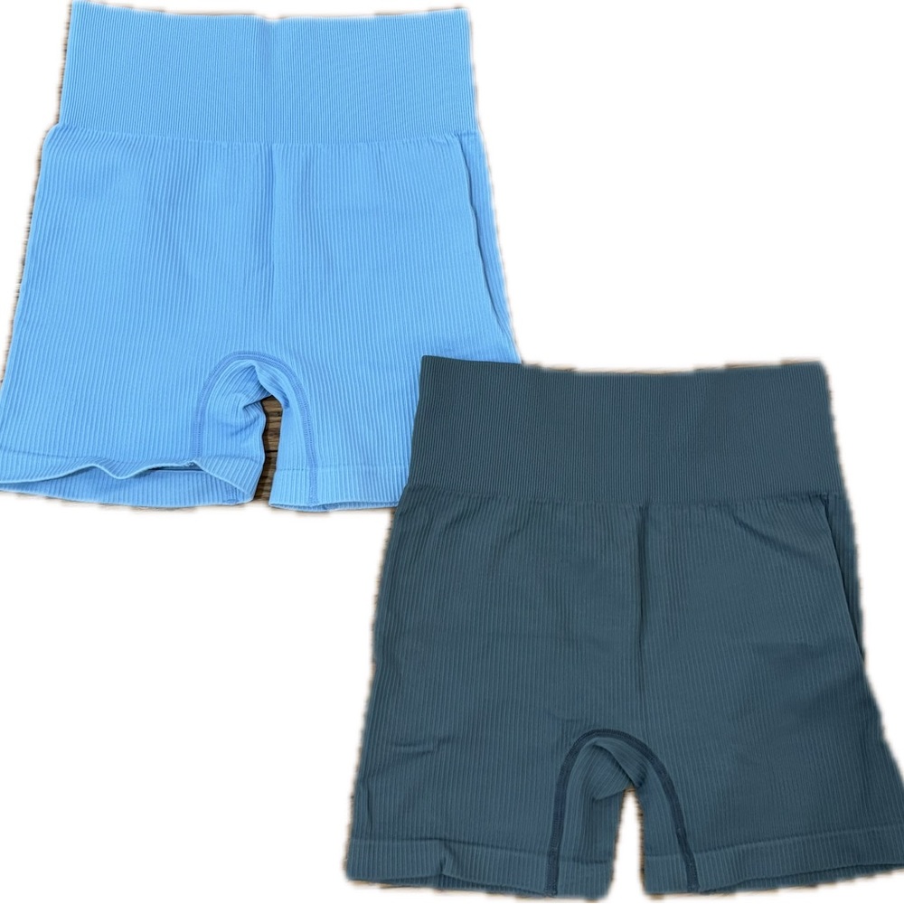 Ribbed Shorts Set - Blue and Gray